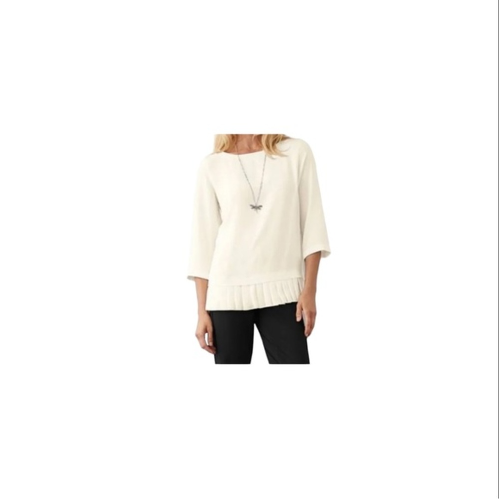 J. JILL Pleated Border Hem Ivory cream Tunic Blouse  Petite Medium